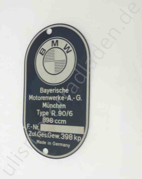 Typenschild für BMW R90/6, am Rahmen