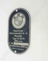 Typenschild für BMW R90/6, am Rahmen
