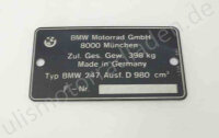 Typenschild für BMW R100S, 980cm³