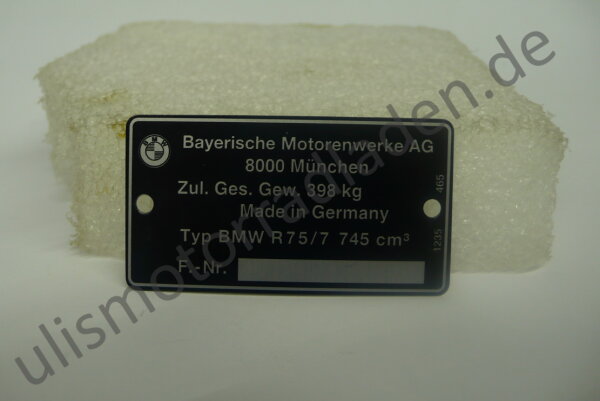 Typenschild R75/7 (am Rahmen)