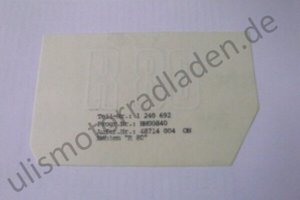 Sticker (Aufkleber) für Batterieabdeckung "R80", weiß