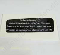 Sticker (Aufkleber) "Reifendruck" im Cockpit für BMW R100S/R100RS ab Baujahr 1975, links