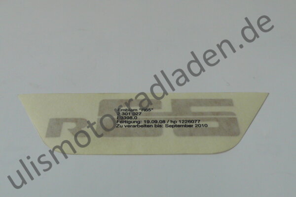 Sticker (Aufkleber) für Batterieabdeckung "R65", silber