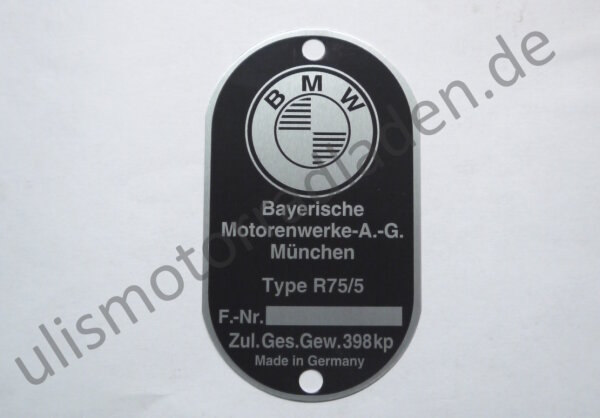 Typenschild für BMW R75/5