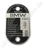 Typenschild für BMW R25/3, am Lenkkopf