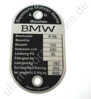 Typenschild für BMW R68, am Lenkkopf