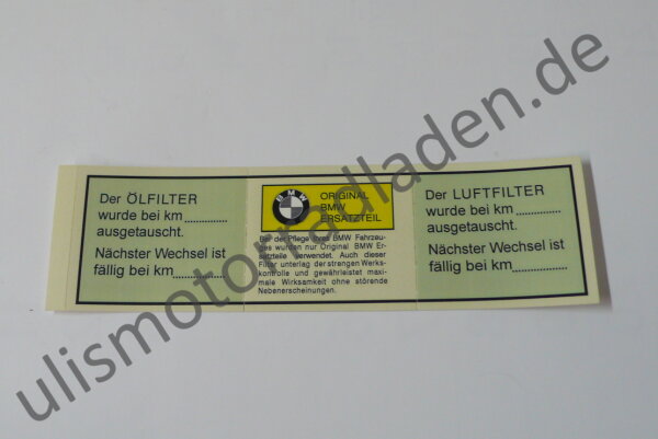 Sticker (Aufkleber) "Ölfilter-/Luftfilterwechsel" für BMW ab R50/5
