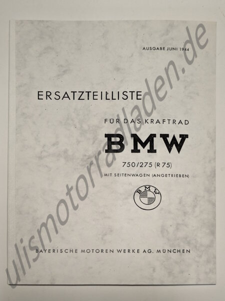 Ersatzteil-Liste für BMW R75 Wehrmacht mit Seitenwagen